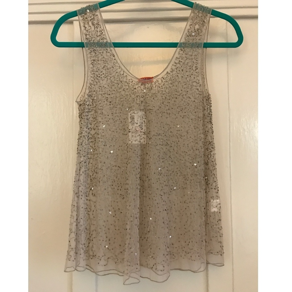 Chan Luu Crystal Beaded Tank Light Grey XS NEW NWT